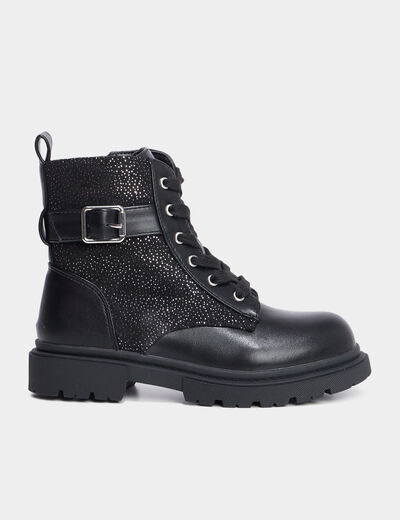Bottines à lacets et boucles noir fille