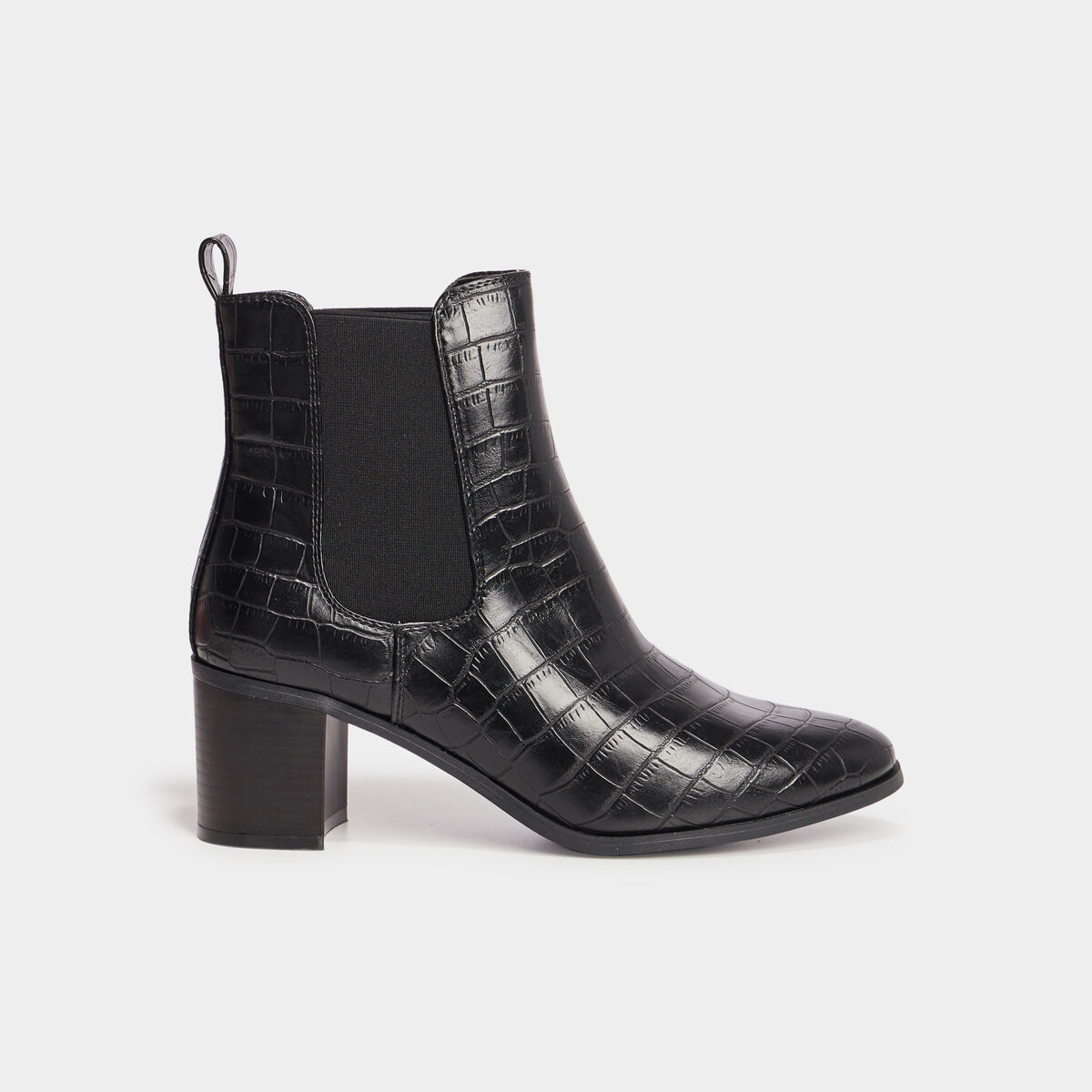 Bottines à talons aspect croco noir femme