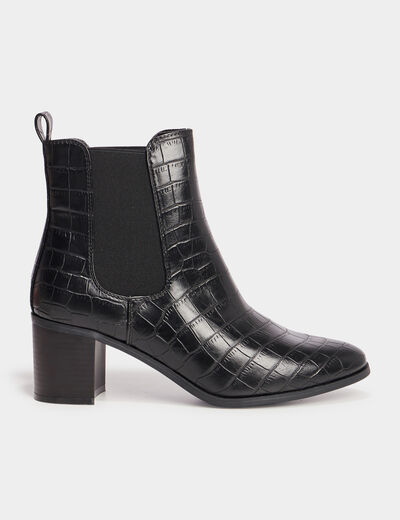 Bottines à talons aspect croco noir femme