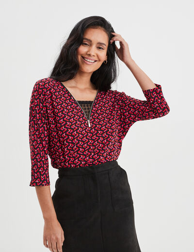 T-shirt manches 3/4 noir femme