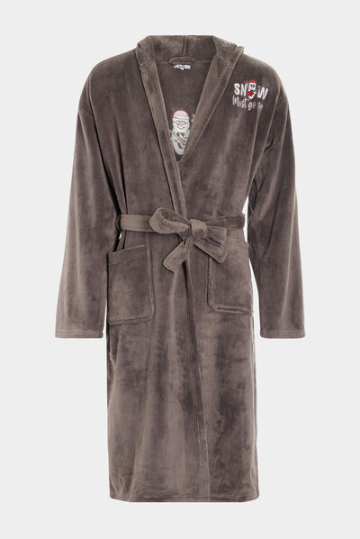 Peignoir de Noël à capuche gris homme
