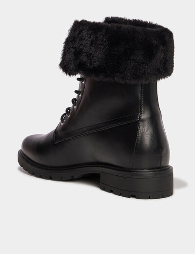 Bottines avec bord fausse fourrure noir femme