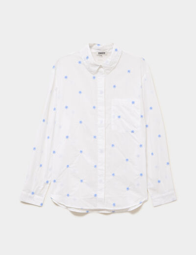 Chemise droite brod&eacute;e coton blanc femme