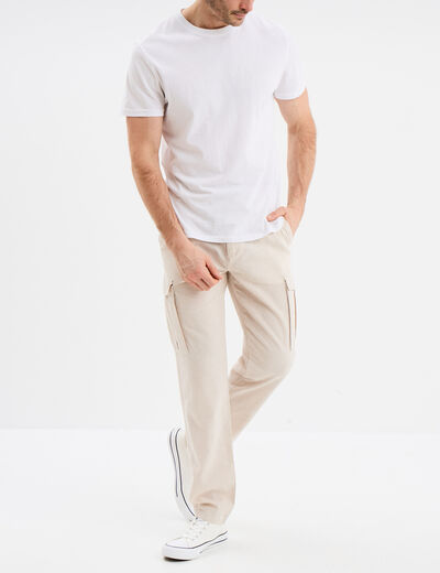 Pantalon cargo en lin m&eacute;lang&eacute; gris clair homme