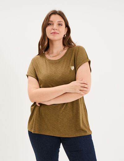 T-shirt droit manches courtes col rond beige femme grande taille