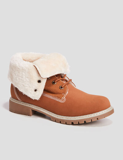 Bottines fourrées à lacets marron clair femme