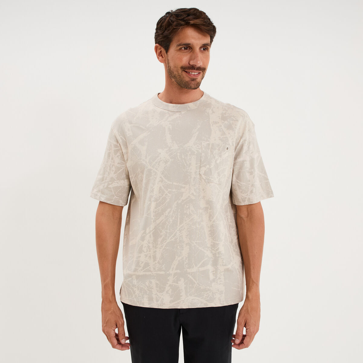 T-shirt col rond manches courtes coton gris clair homme