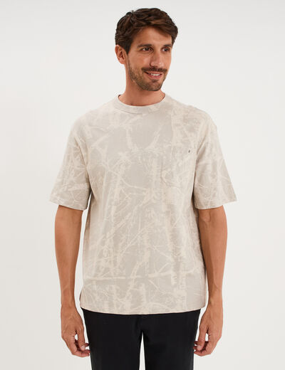 T-shirt col rond manches courtes coton gris clair homme
