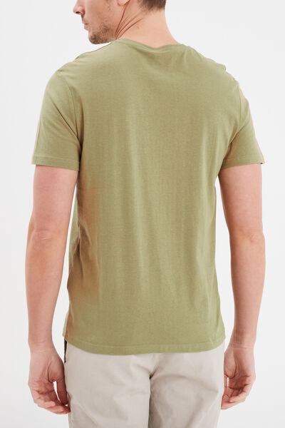 T-shirt droit en coton manches courtes vert kaki homme