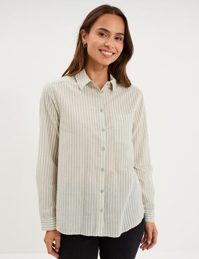 Chemise manches ajustables 1 poche coton vert clair femme