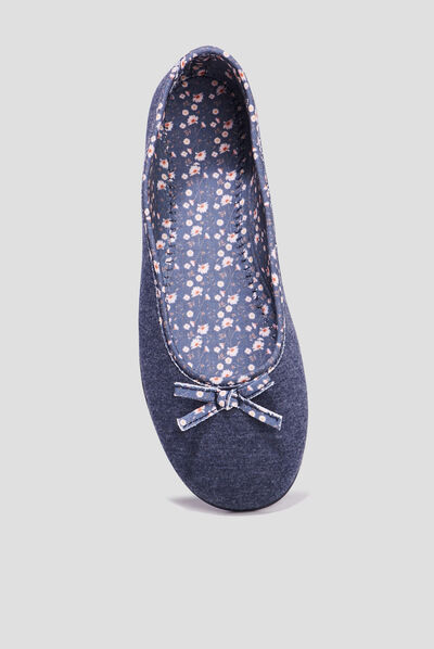 Chaussons ballerines à noeuds bleu femme