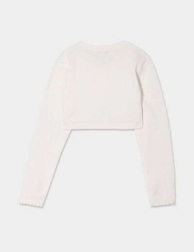 Gilet court col bord festonné coton ivoire fille