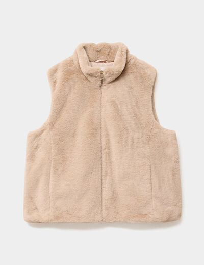 Veste fausse fourrure sans manches beige femme grande taille