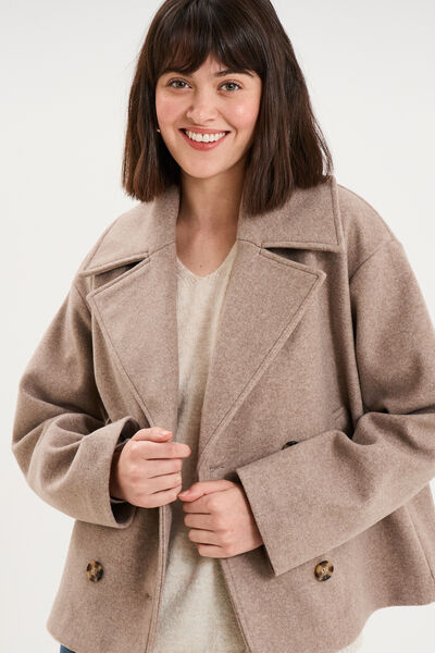 Manteau court double boutonnage beige femme