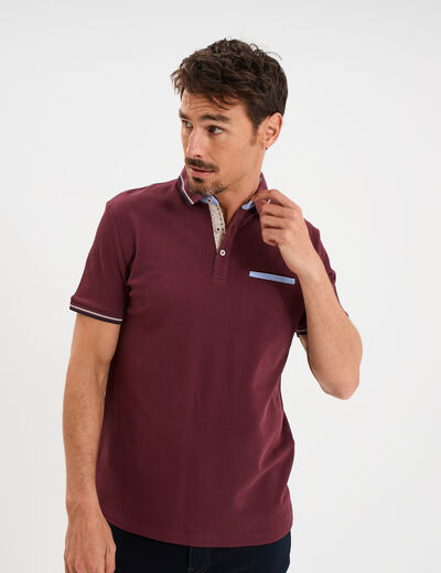 Polo piqu&eacute; manches courtes coton prune homme