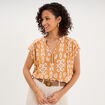 Blouse cr&eacute;pon manches courtes jaune ocre femme