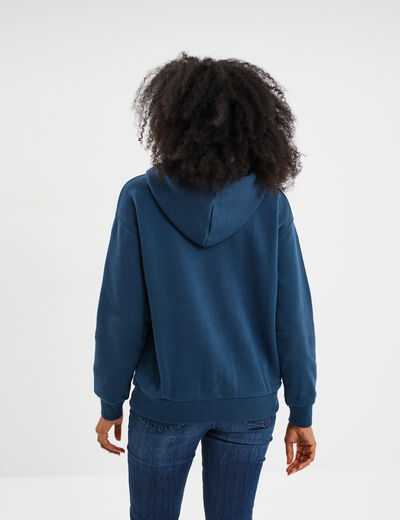 Sweat hoodie molleton à capuche bleu marine femme