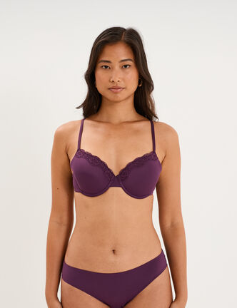 Soutien-gorge embo&icirc;tant padd&eacute; dentelle prune femme