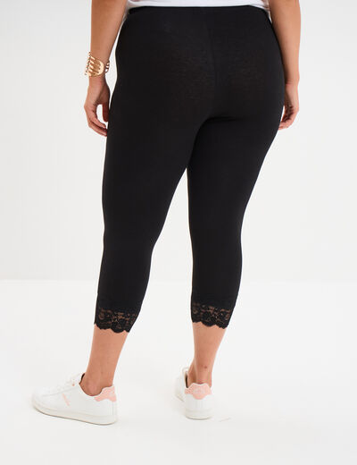 Legging 7/8&egrave;me bandes dentelle noir femme grande taille