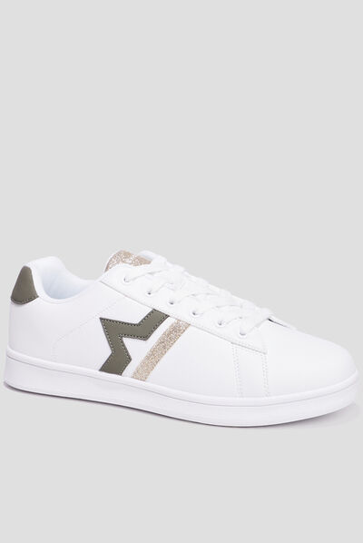 Tennis à lacets détails pailletés Creeks vert kaki femme