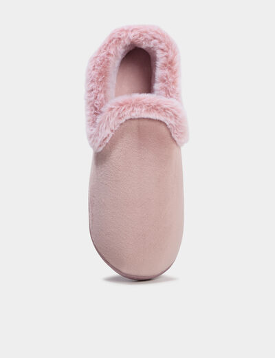Chaussons fausse fourrure anti-d&eacute;rapants rose pastel femme