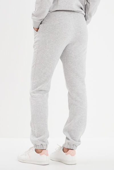 Pantalon jogging droit molleton gris clair femme