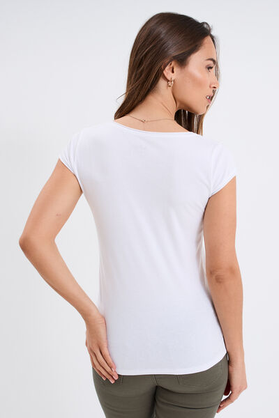 T-shirt col V ajust&eacute; manches courtes blanc femme