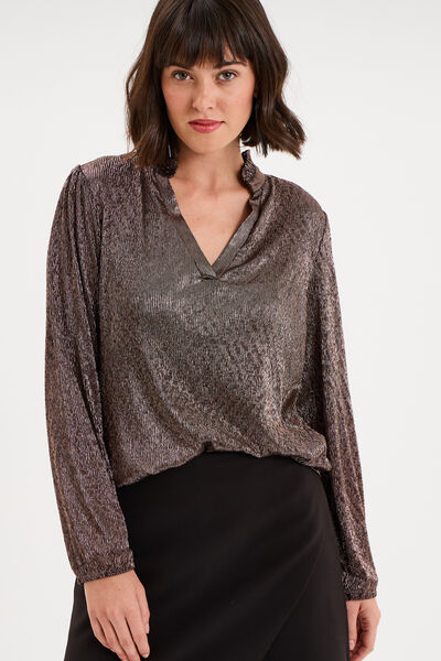 Blouse manches longues col tunisien terracotta femme