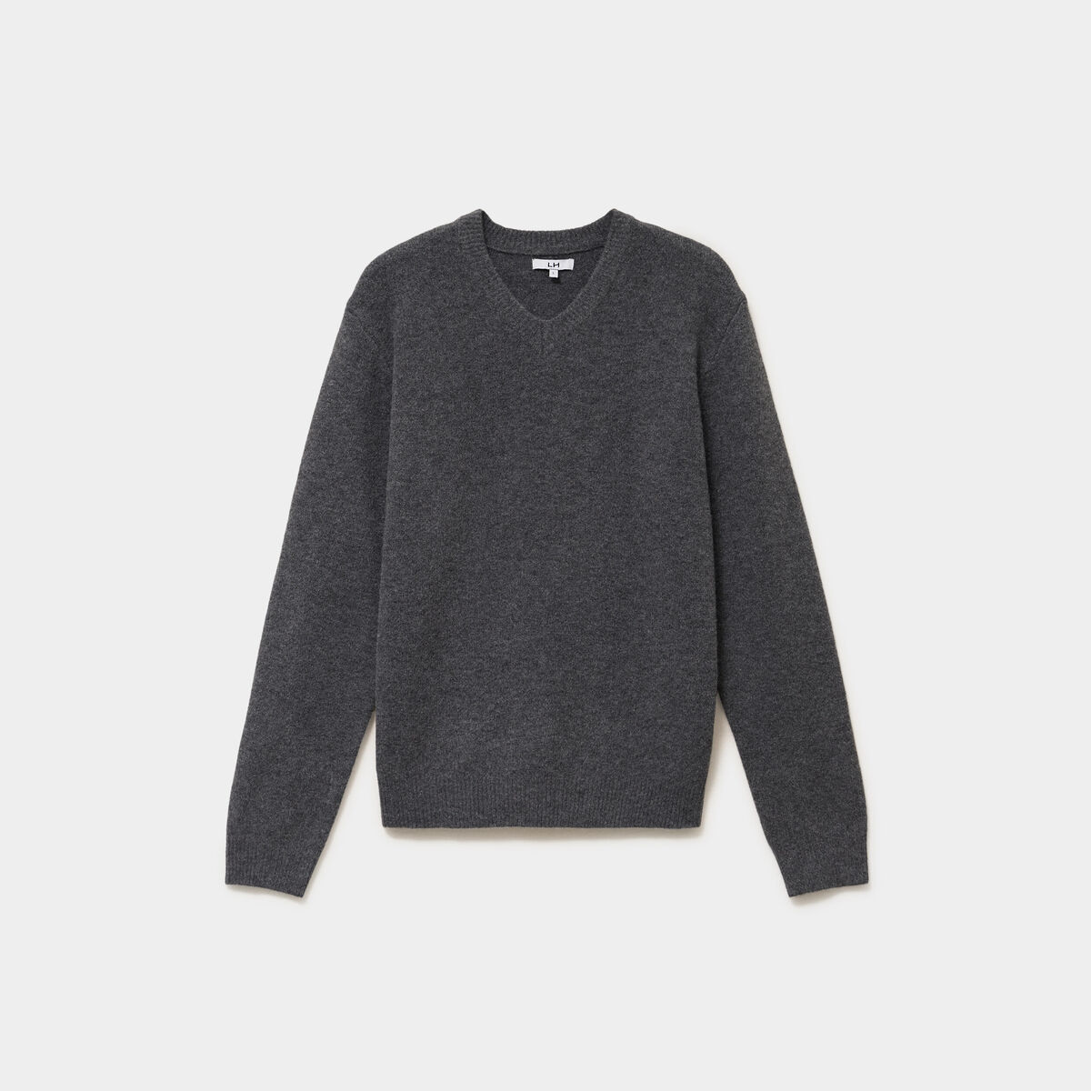 Pull droit col en V manches longues gris homme