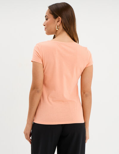 T-shirt coton col rond manches courtes rose corail femme