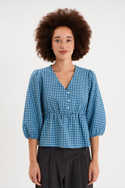 Blouse manches 3/4 bouffantes blanc femme