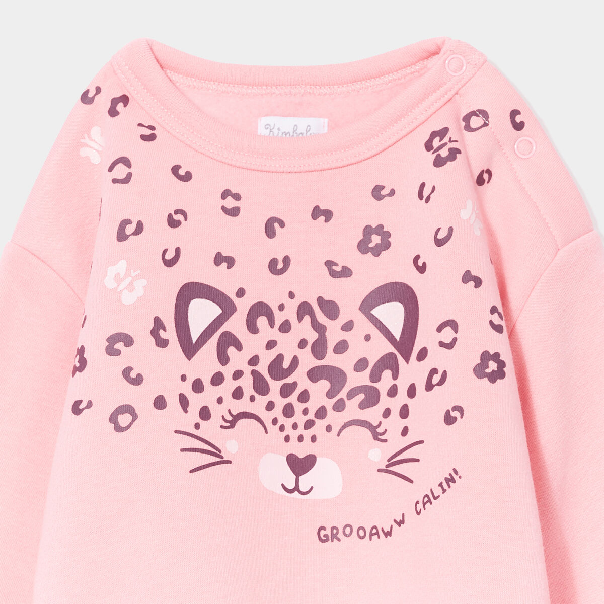 Sweat manches longues épaule boutonnée rose bébé fille