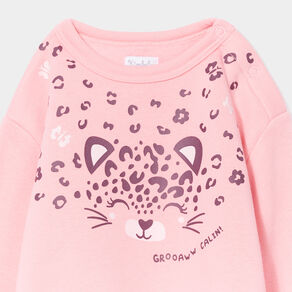 Sweat manches longues épaule boutonnée rose bébé fille