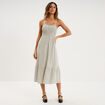 Robe longue buste smock&eacute; lin m&eacute;lang&eacute; blanc femme