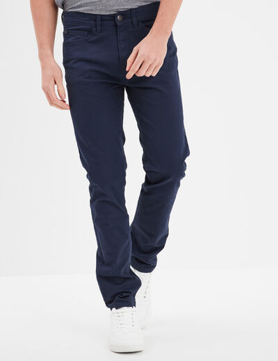 Pantalon droit en coton stretch bleu marine homme