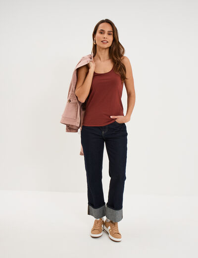 D&eacute;bardeur bretelles larges coton marron cognac femme