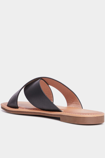 Mules brides larges crois&eacute;es noir femme