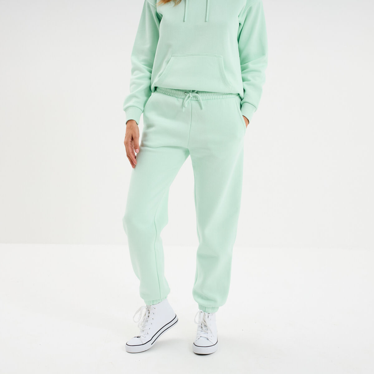 Pantalon jogging droit molleton vert clair femme