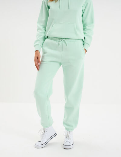 Pantalon jogging droit molleton vert clair femme