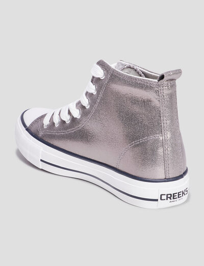 Tennis montantes &agrave; lacets Creeks gris argent femme