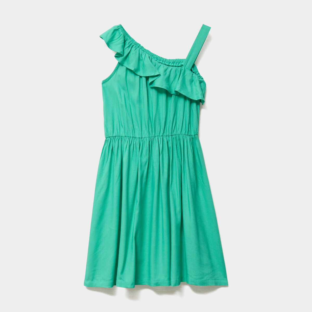Robe encolure asym&eacute;trique &agrave; volants vert menthe fille