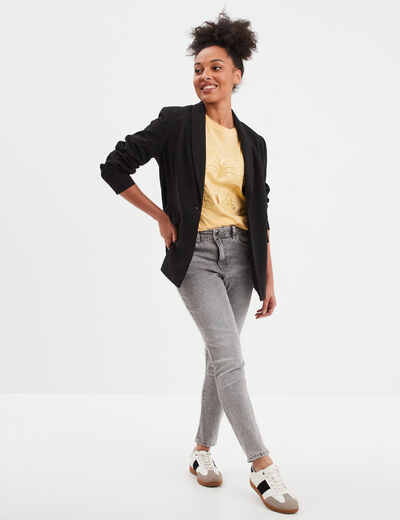 T-shirt droit manches courtes col rond jaune clair femme