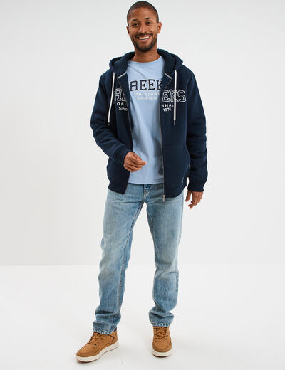 Sweat zippé à capuche doublé bleu marine homme