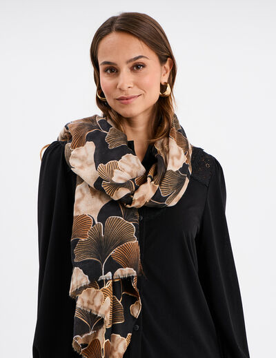 Foulard bords à franges fines noir femme