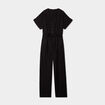 Combinaison pantalon ceinturée col en V noir femme