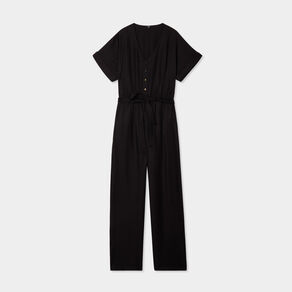 Combinaison pantalon ceinturée col en V noir femme