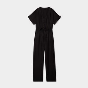 combinaison pantalon ceinturee col en v noir femme Combinaison pantalon ceinturée col en V noir femme