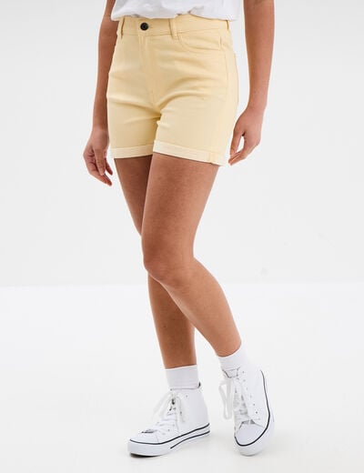 Short en jean slim creme femme