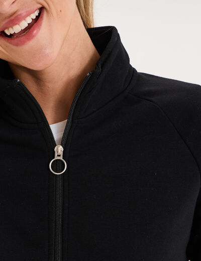 Sweat zipp&eacute; molleton col montant noir femme