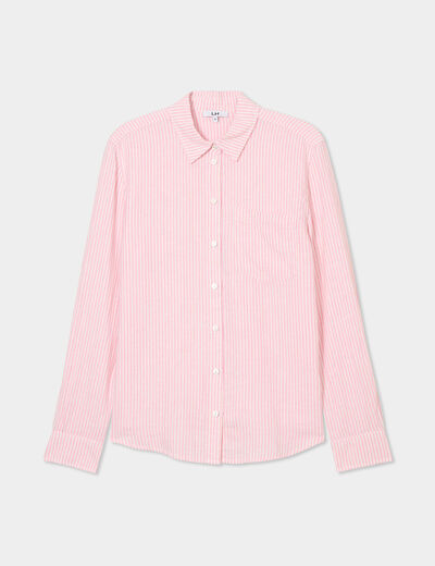 Chemise lin mélangé manches longues rose femme